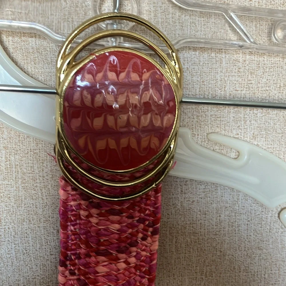 Pink Woven stretch Belt with Gold Buckle